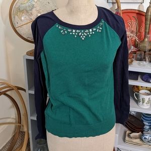Bedazzled Green Navy Sweater